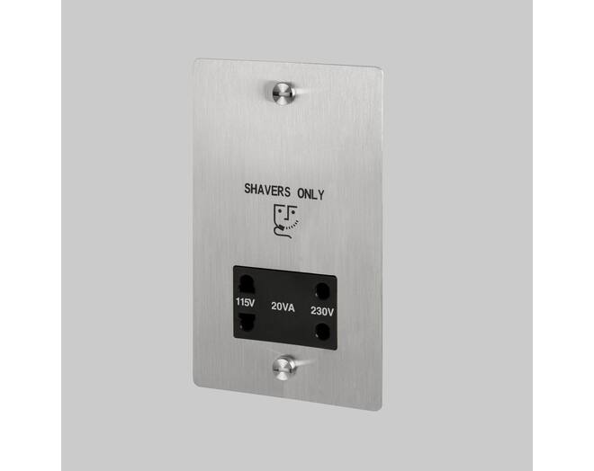 115V/230V Shaver Socket - Stainless Steel - Black Interior