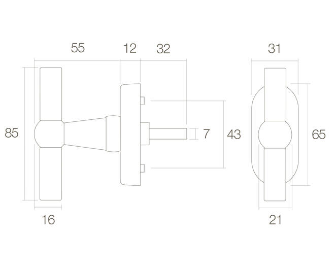 Raamkruk T-model messing getrommeld