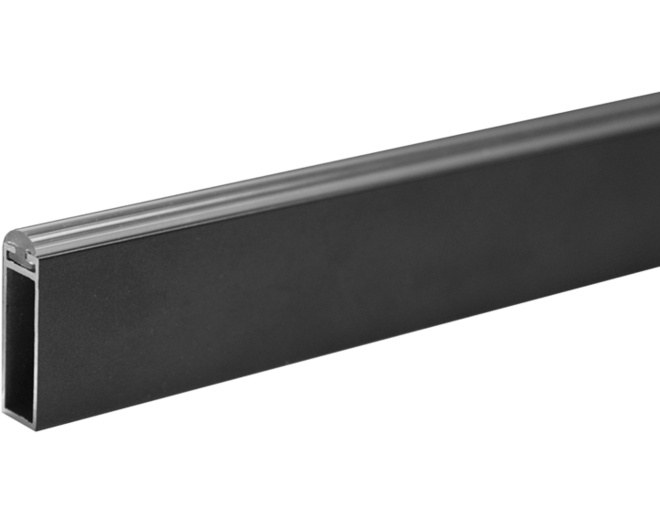 Roede 30x10mm mat zwart met rubber, lengte 2500mm