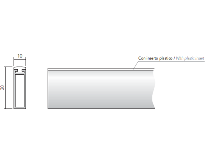 Roede 30x10mm mat zwart met rubber, lengte 2500mm