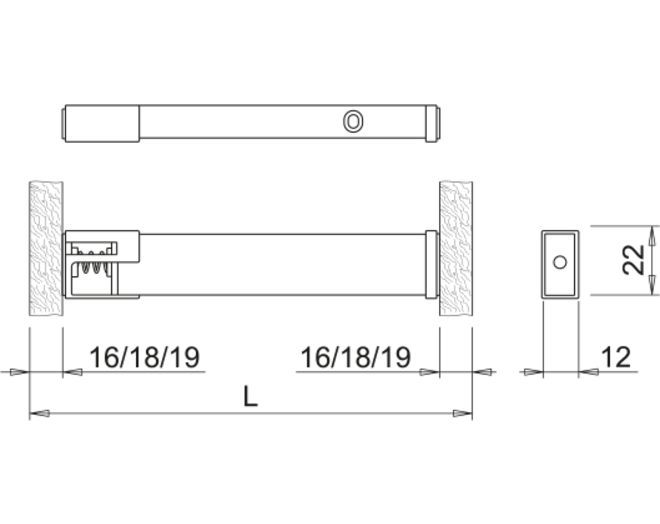 Baski-SF SHE 24V mat zwart Rechts voor kast 450mm