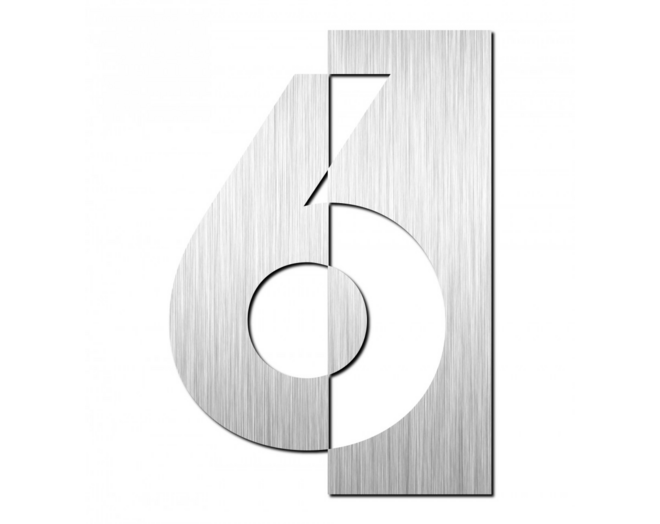 Huisnummer "6" hoogte 75mm, RVS geborsteld