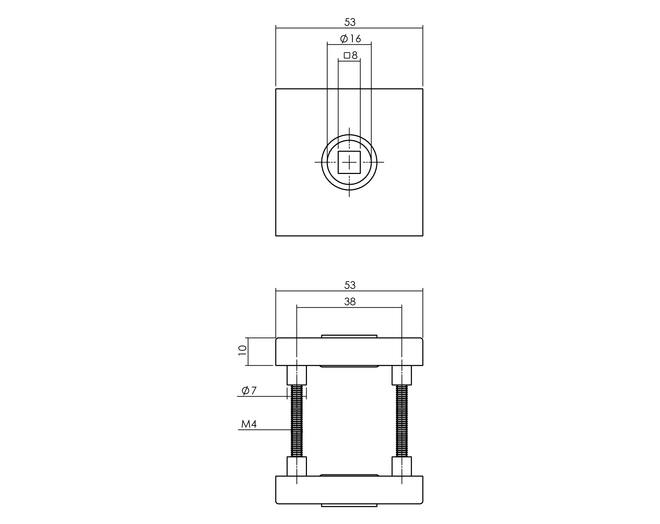 Deurkruk Jura op vierkante massieve rozet 53x53x10 mm rvs ge