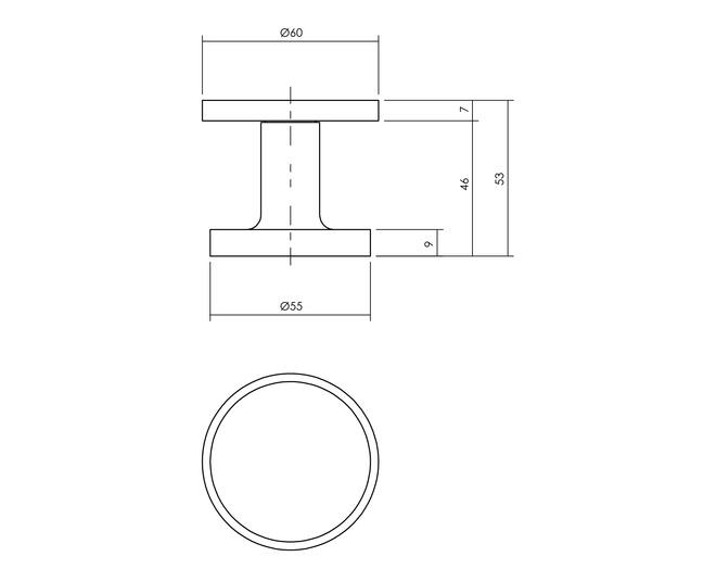 Voordeurknop rond ø55mm eenzijdige montage aluminium zwart