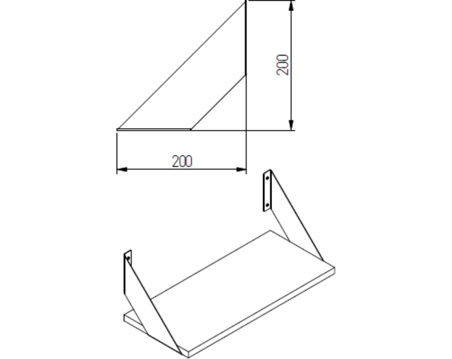 Plankdrager FLAT 20x20cm. mat zwart, per paar