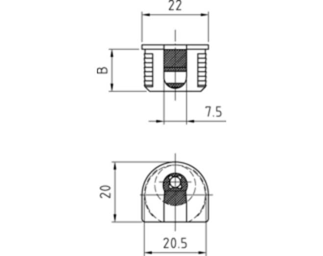 Verbindingsbeslag zwart RAL9005 voor 16mm hout, boring 20mm