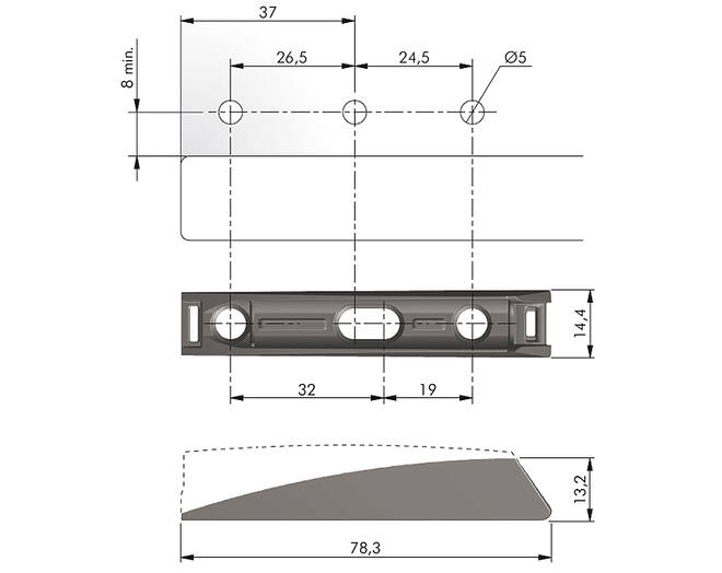 K push Tech basis, voor euroschroeven, wit, L= 78.4mm