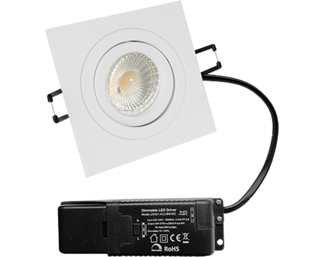 Smooth kantelbare inbouwspot Vierk. wit + Triac driver
