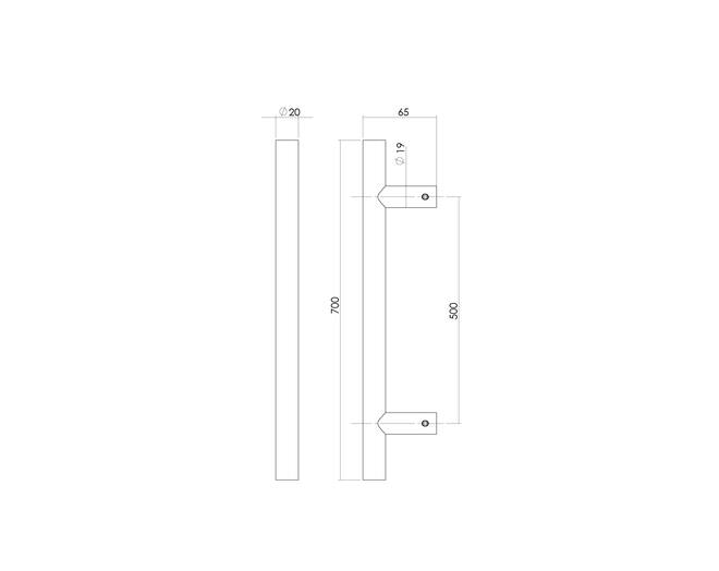 Deurgreep T-model ø20mm 700mm mat zwart