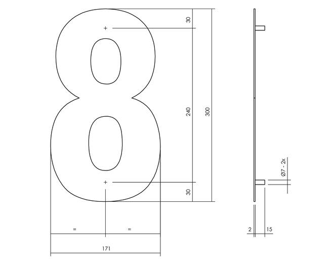 Huisnummer 8 XL hoogte 30cm RVS/mat zwart