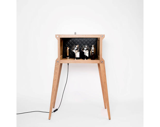The Popstar Bar/Natural Oak/Steel/White Marble/Black