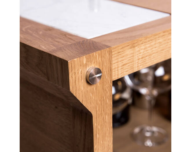 The Popstar Bar/Natural Oak/Steel/White Marble/Black
