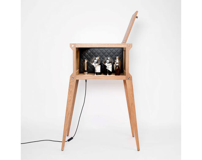 The Popstar Bar/Natural Oak/Steel/White Marble/Black
