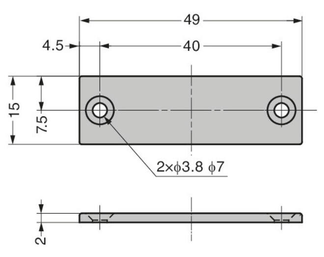 Contraplaat 49x15x2mm, RVS, voor magneetsnapper