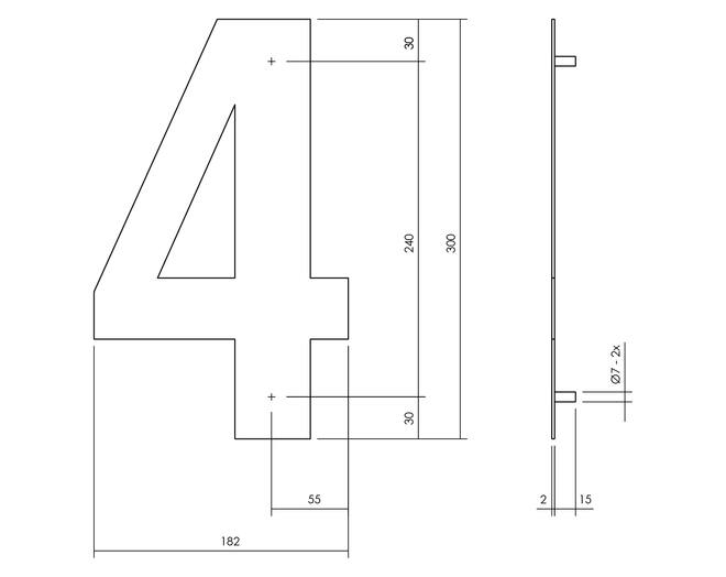 Huisnummer 4 XL hoogte 30cm RVS/mat zwart