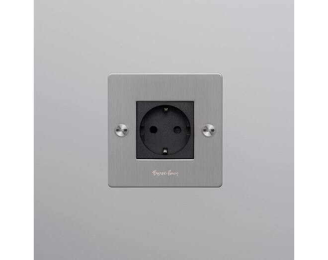 EU 1G Socket/Schuko Type F/w/ B+P Logo/Steel