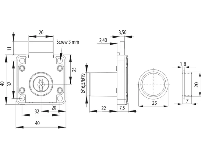 Oplegslot 850 sluiting KA E03, vernikkeld, cilinder vast