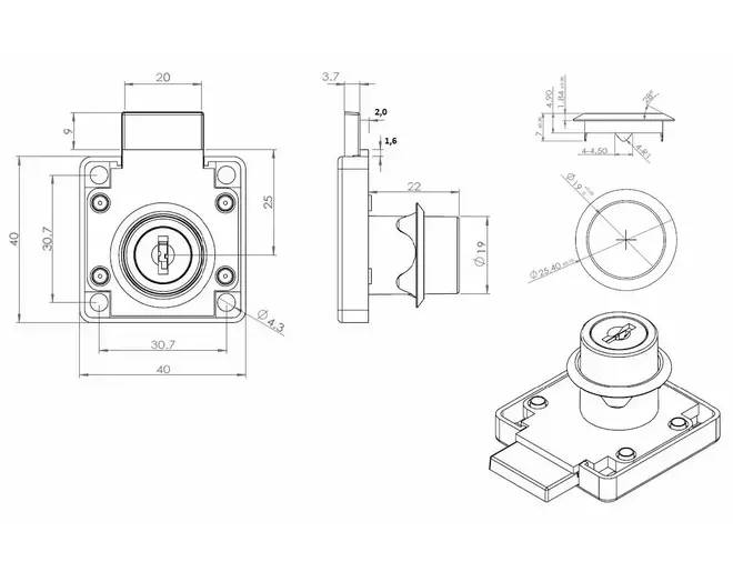 Oplegslot 850 sluiting KA E03, vernikkeld, cilinder vast
