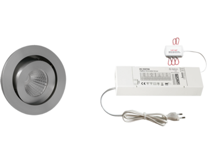5x Ancona rond Alu + 5x verlengsnoer + ZigBee Driver 30W