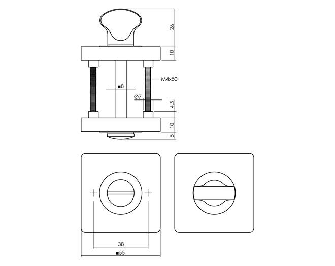 Deurbeslag set toiletslot 63/8mm+deurkruk Bau-stil+WC-sl.