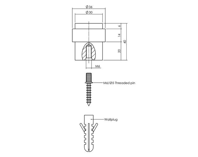 Deurstop Vloermontage ø30x40mm zwart
