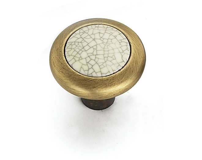 Knop brons geborsteld 28mm met gebarsten porselein