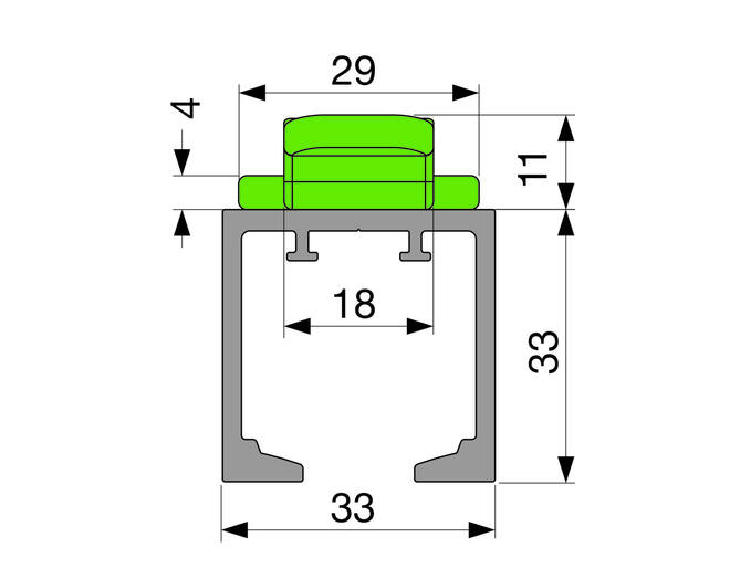 Spaceship Pocket bovenrail, lengte 2050mm, aluminium