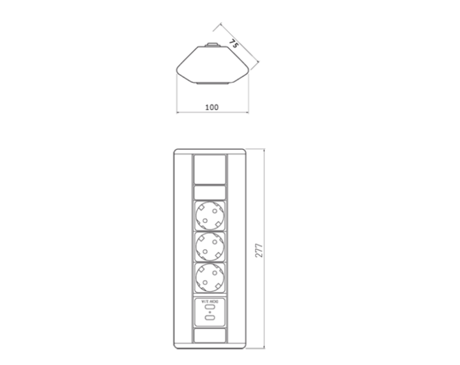 Energie hoekzuil aluminium/zwart 3-voudig wcd + 2x USB lader