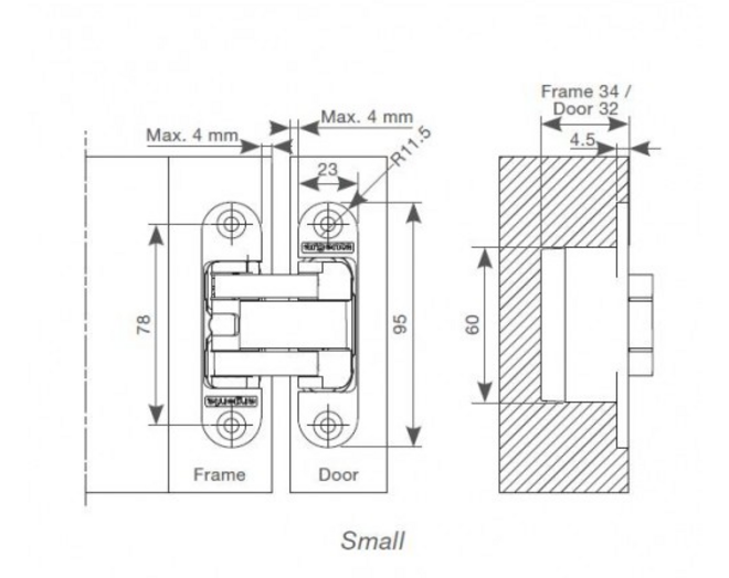 Scharnier invisible Small mat chroom 95x23mm, VE=6
