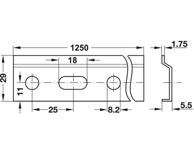 Ophangrail 2000mm voor kastophangers, dikte 1.75mm