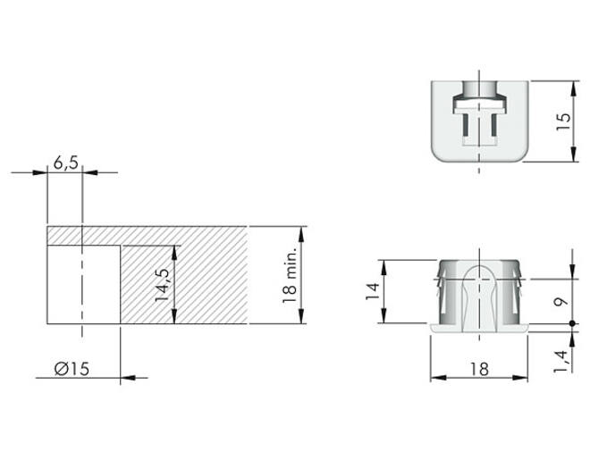 Plankdrager Flipper zwart, kliksysteem, voor 18mm hout