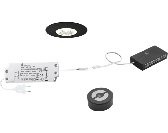 7x Pixel 24V mat zwart + GiroFE 15W driver met zwarte zender