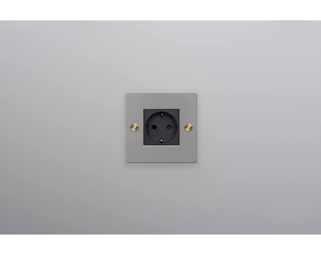 EU 1G Socket/Schuko Type F/w/out B+P Logo/Steel