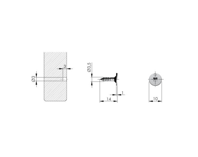 Contraplaat met schroef voor 3mm gat, kruiskop, plaat 10mm