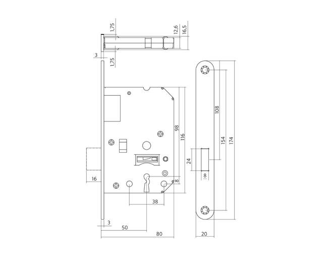 Woningbouw klavier kastslot 55 mm zwart