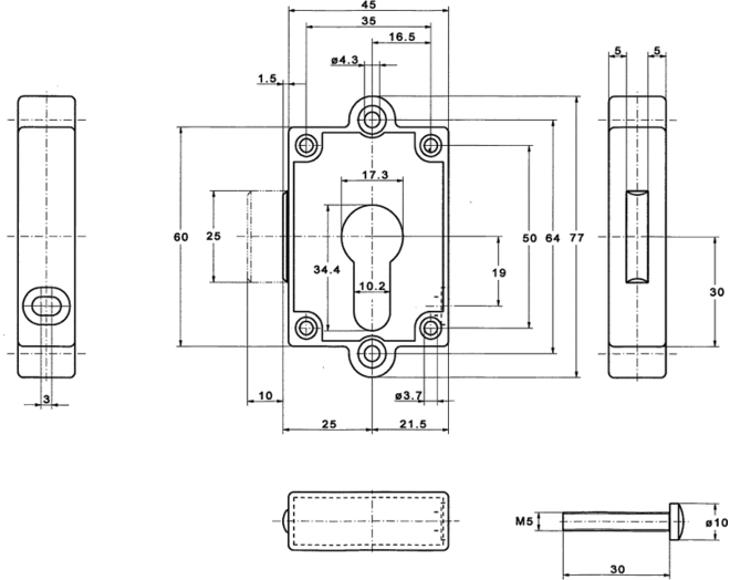 Oplegslot  25mm voor profielcilinder, met schroefogen