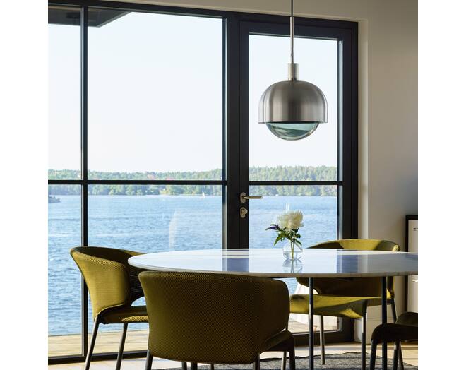 Forked Pendant/Steel/Large Steel Shade/Large Smoked Gl