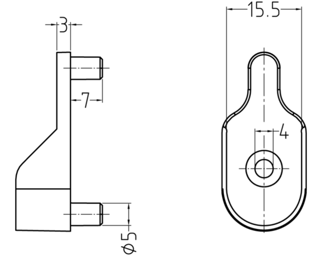 Roedehouder vernikkeld, met 2 duvels 5mm, voor roede 30x15mm