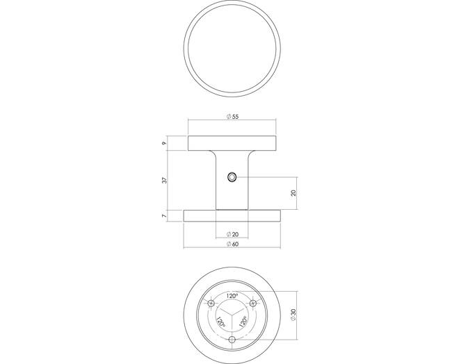 Voordeurknop rond ø55mm eenzijdige montage aluminium
