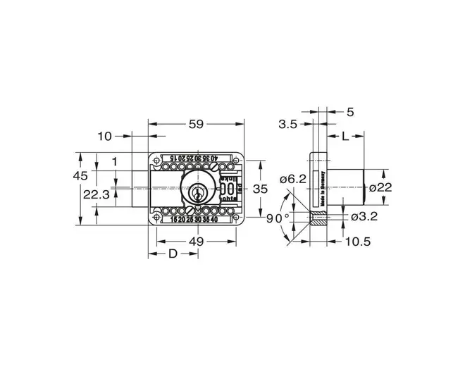 Oplegslot cil.  glans messing BN 0101, cilinderlengte 26,5mm