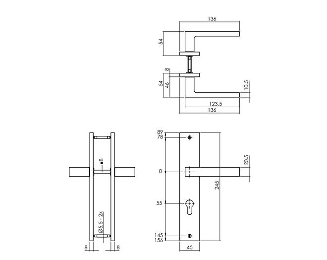 Deurkruk Hera op schild 245x45 mm PCgat 55mm