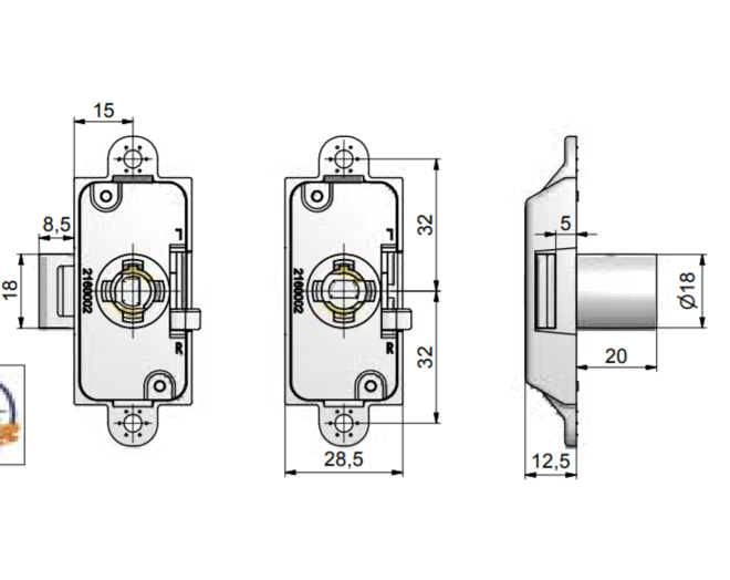 Oplegslot P2 vernikkeld penmaat 25mm links en rechts