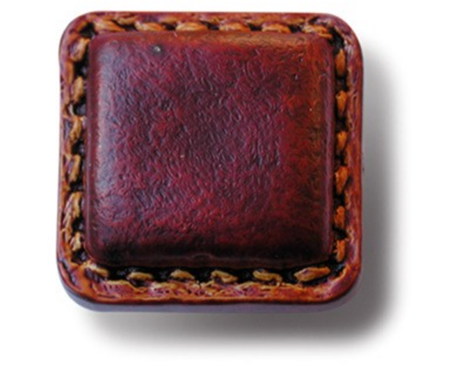 Knop nylon "bruin leder met stiksels" 40x40mm