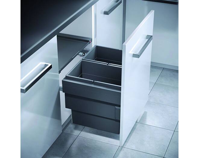 Afvalsysteem 56L (2x28L) donkergrijs met softclose geleiders