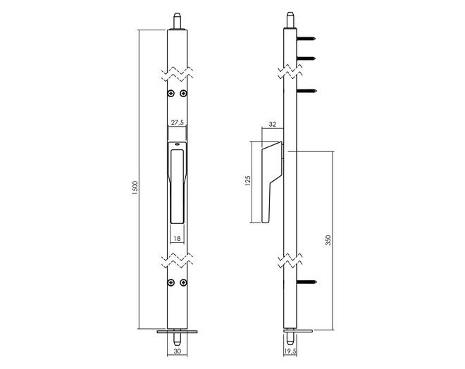 Raamespagnolet niet afsluitbaar Rechts 1500mm RAL 9010 wit