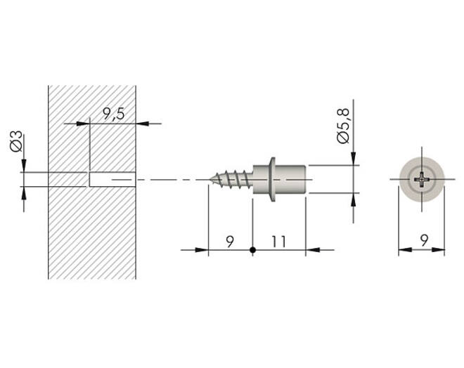 Pen verzinkt voor Flipper, diameter 3mm x 9mm lang