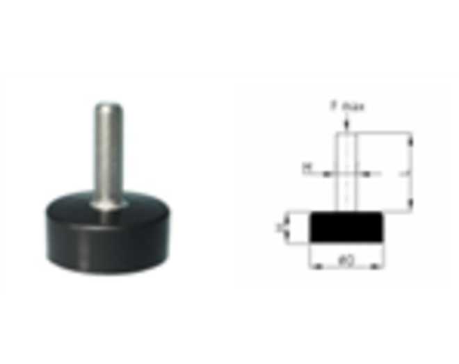 Stelvoet GFB 30, draad M10x25mm RVSA2, rubberen voet 30mm