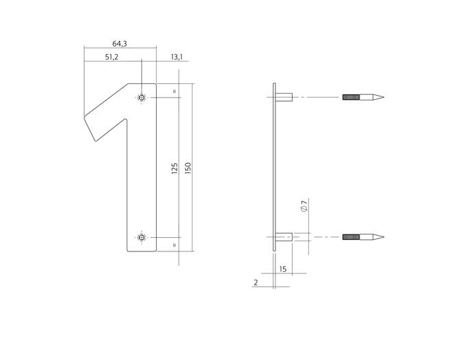 Huisnummer 1 150x2mm RVS geborsteld