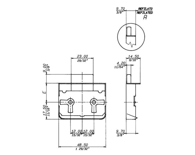 Oplegslot rechts, gebronsd, penmaat 15mm