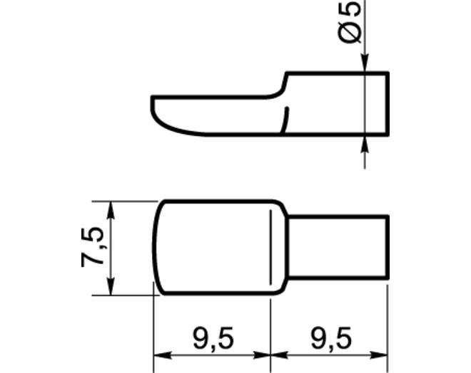 Plankdrager stift 5mm lepelmodel vernikkeld